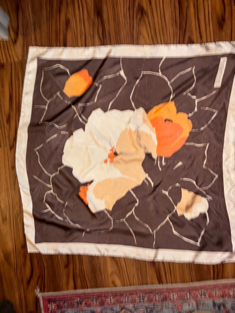Dior Brown & Cream Signature Border Silk Scarf
